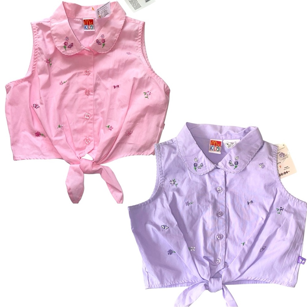 Vintage Y2K Coquette Cottagecore Tie Front Crop Top Bundle Girls 7 NWT Butterfly